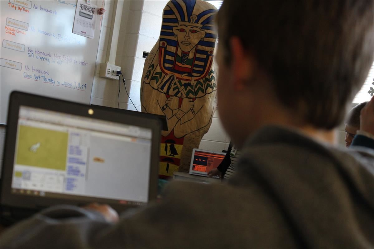 Students worked on coding their name in hieroglyphics. 